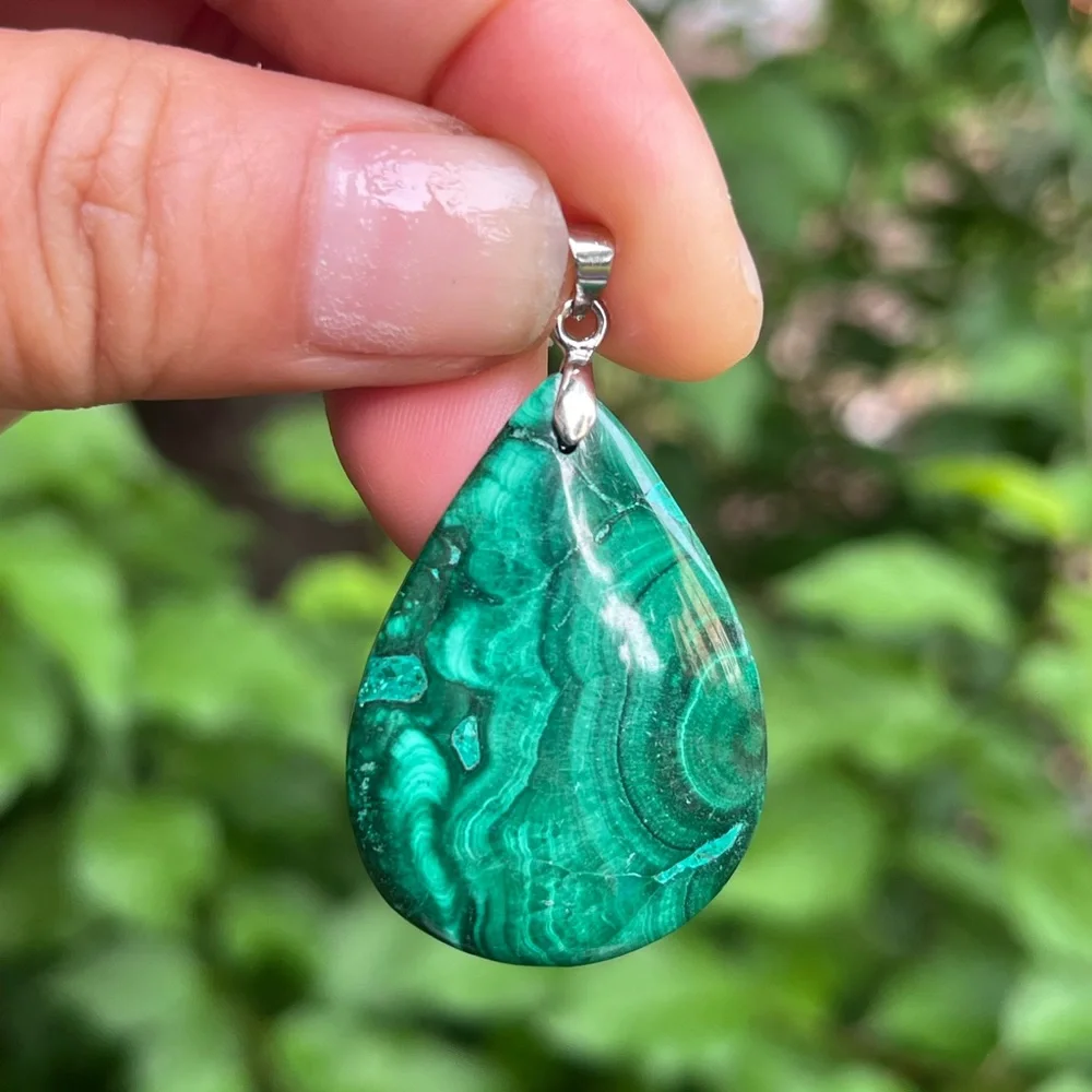 925 silver plated natural‎ malachite pendant 1682